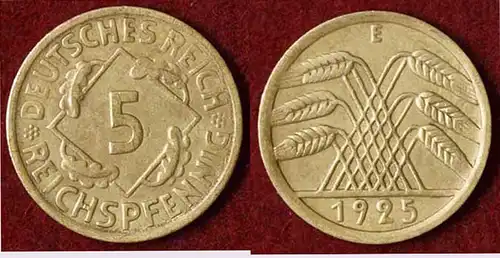 5 Reichs-Pfennig DR 1925 E Jäger Nr. 316 (9815