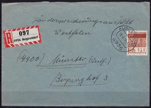 Augustdorf R-Brief nach Münster Bauwerke Mi.501 EF 1970    (d021