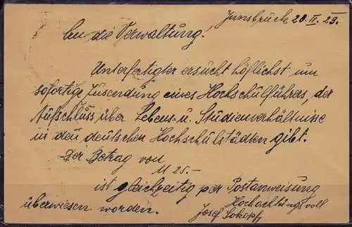 Österreich Innsbruck - Münster Ganzsache Karte 1923 Infla (d029