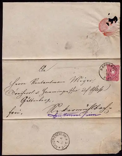 Rappenau n. Hassmersheim DR Umschlag doppelt verwendet 1884   (b151