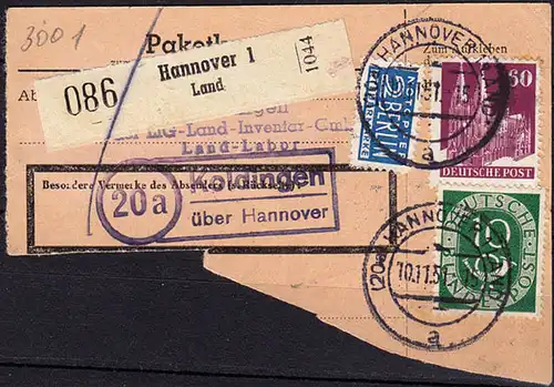 Paket-Karte-Teil Posthilfstelle/Landpost Koldingen über Hannover  (6054