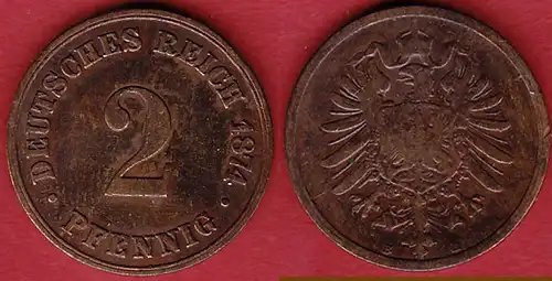 2 Pfennig Kaiserreich kleiner Adler 1874 B gebraucht  Jäger 2  (3903