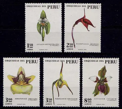 Peru Michel Nr. 931-35 Orchideen Orchids ** postfrisch   (9358