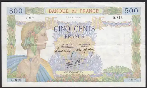 Frankreich - France - 500 Francs Banknote CV.25-7-1940 Pick Nr.95a VF (12342