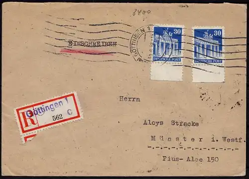 Göttingen - Münster R-Brief Not-R-Zettel MEF Bedarfsbrief 1948 Mef 30 Pfg. (8759