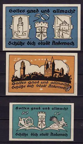 Rheinland Andernach 1920 3 Stück Notgeld  Serie  (c634