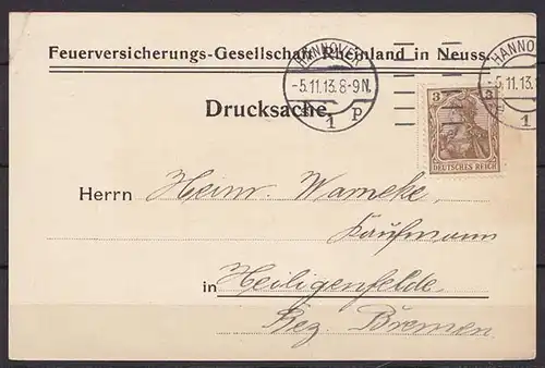 Hannover - Heiligenfelde Maschinen-Stempel 1913 Werbung  (b713