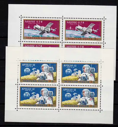 Ungarn Sojus 6-7-8 und Apollo 12 - Weltraum 1969 Mi. 2575-76 Klbg. ** (d407