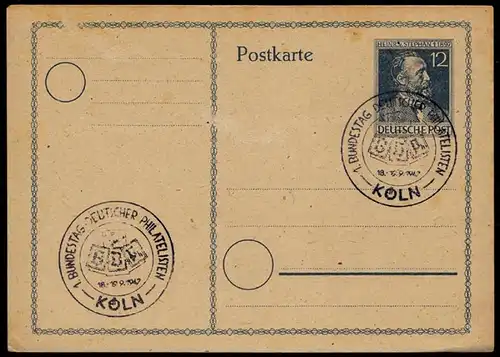 Köln Sonderstempel 1.Bundestag Philatelie 1947   (8794