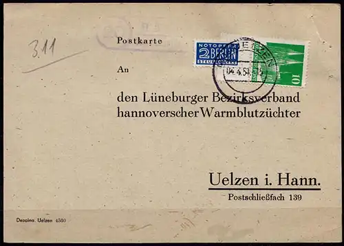 Karte Posthilfstelle/Landpost Räber über Uelzen Pferde (6800