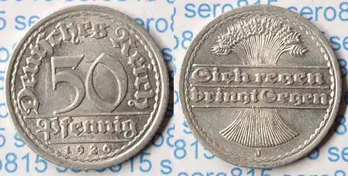 50 Pfennig 1920 J Deutsches Reich Weimar Jäger Nr. 301 (p709