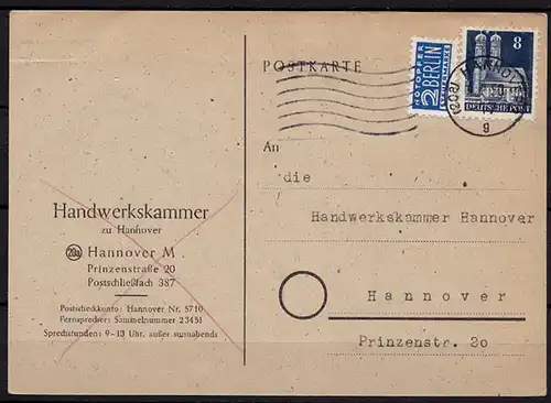 Hannover Bauten Ortkarte Maschinen Stempel 1950 (b730