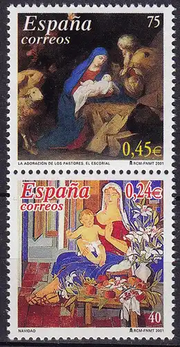 Spanien 2001 Mi. 3671/72 Weihnachten Gemälde in Euro Nominale postfrisch (10989
