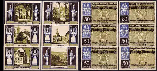 Sachsen - Schneeberg - Satz 6 Stück Notgeld 1921 (ca374