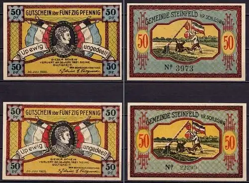 Schleswig Holstein - Steinfeld  2 x 50 Pfennig 4- + 5-stellig Notgeld 1920(ca496