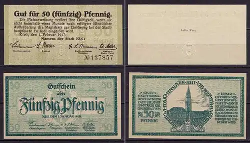 Schleswig-Holstein - Kiel - 2 mal 50 Pfennig 1917/18 Notgeld (ca017