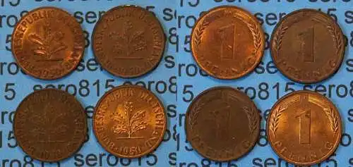 1 Pfennig complete set year 1950 all Mintmarks (D;F;G;J)    (422