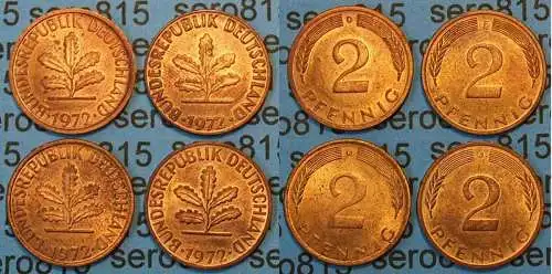 2 Pfennig complete set year 1972 all Mintmarks (D,F,G,J) Jäger 381    (449