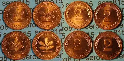 2 Pfennig complete set year 1976 all Mintmarks (D,F,G,J) Jäger 381     (453