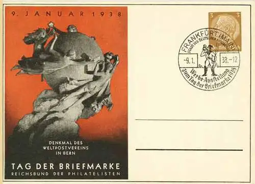 UPU 1938 DR WW2 seltene Privat-Ganzsache m.SST Tag der Briefmarke  (0325