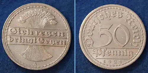 50 Pfennig Weimarer Republik 1921 A  Jäger 301 (n376