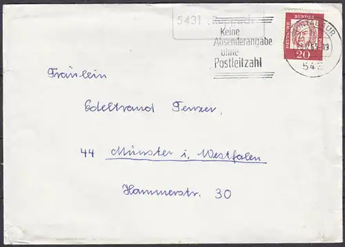 Brief Posthilfstelle, Landpost Rupppach über Montabaur nach Münster (4337