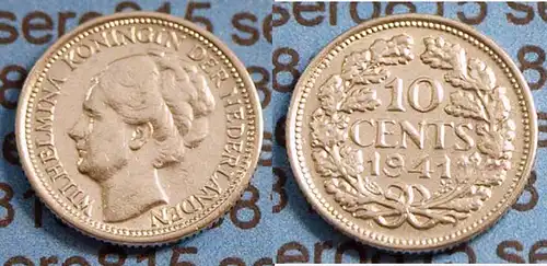 Niederlande NEDERLAND 10 Cent Silber 1941    (b477