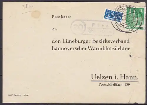 Karte Posthilfstelle/Landpost Päse über Gifhorn nach Uelzen    (4311