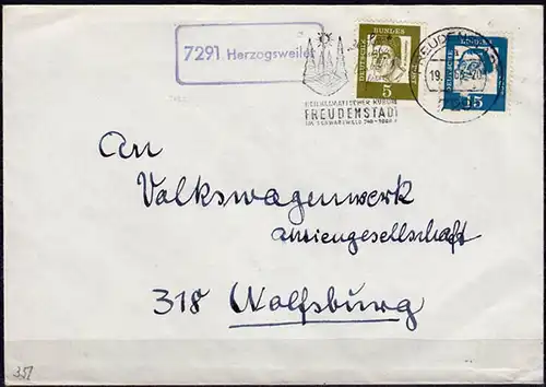 Brief Posthilfstelle/Landpost Herzogsweiler ü Freundenstadt 1963  (5940