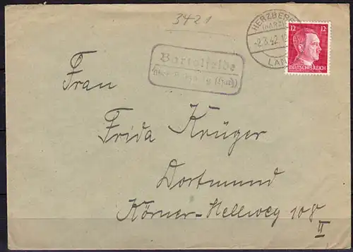 Brief  Posthilfstelle/Landpost Bartolfelde über Herzberg Land 1942  (6010