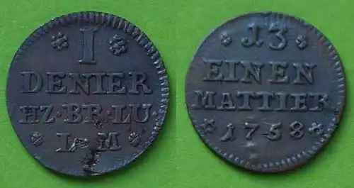 Braunschweig-Wolfenbüttel 1 Denier/13 einen Mattier 1758 Gegenstempel?  (n453