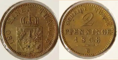 Preussen Prussia 2 Pfennig 1868 B  Altdeutschland Old German States (n542