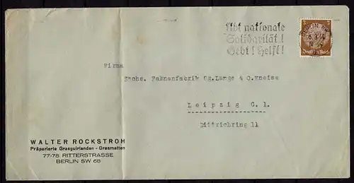 Berlin Maschinenstempel nationale Solidarität 1934 (9856