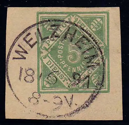 Welzheim klarer EK-Stempel 1891 auf GS-Ausschnitt     (b315