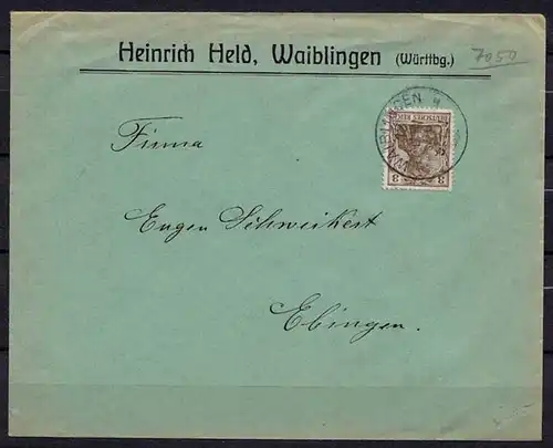 Waiblingen Brief nach Ebingen Württemberg Reklame Held   (b318