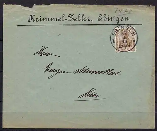 Ebingen Württemberg Ortsbrief 1905 Reklame (b319