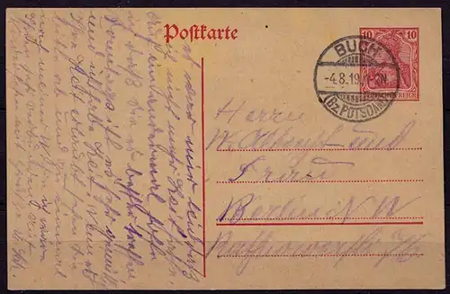 Buch Bez. Potsdam Ganzsache n. Berlin 1919 (b801