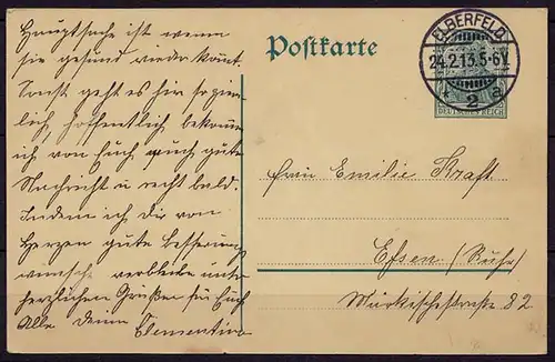 Elberfeld Karte mit Kreisgitterstempel 1913 (b807