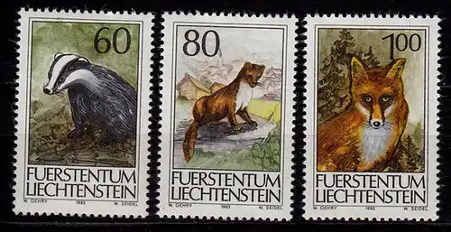  Liechtenstein Jagd Jagdwesen 1993 Mi.1066-68 **    (c060