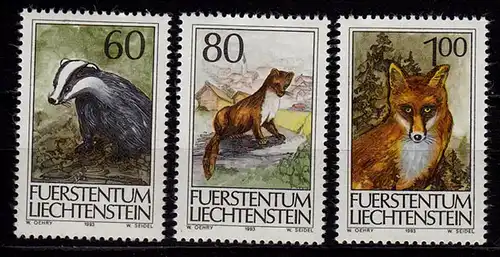  Liechtenstein Jagd Jagdwesen 1993 Mi.1066-68 ** unter Postpreis   (c060
