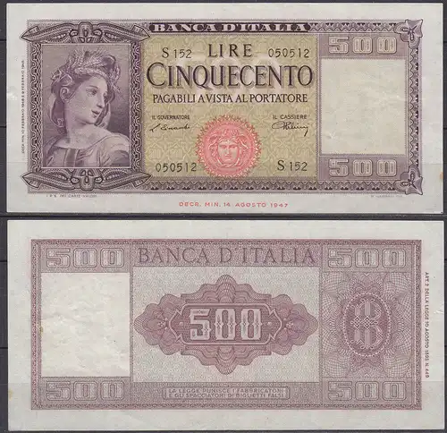 Italien - Italy 500 Lire 1948 Pick 80a VF+   (11618