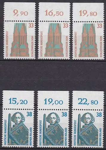 Bund 3 mal Michel Nr. 1399/1400 im Oberrand **  (5436