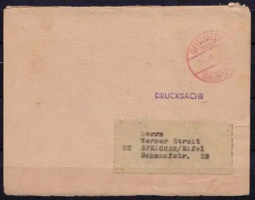 Geislingen Gebühr bezahlt rot nach Speicher 1947 German geschäftlich (b334
