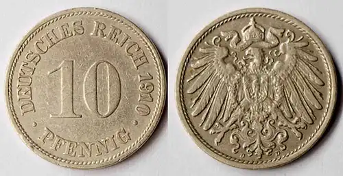 10 Pfennig Kaiserreich EMPIRE 1910 D - Jäger 13   (r337
