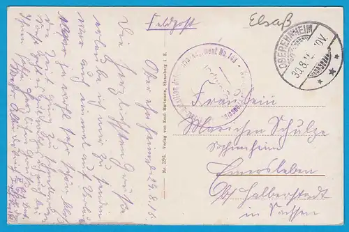 AK Oberehnheim Elsass Obernai 1915 Feldpost   (1121