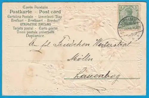 AK Prägekarte Neujahr Hufeisen Blumen 1905 Prägedruck   (2757