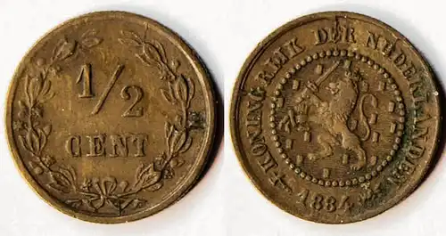 Niederlande - Netherlands - NEDERLAND 1/2 Cent 1884  (r794