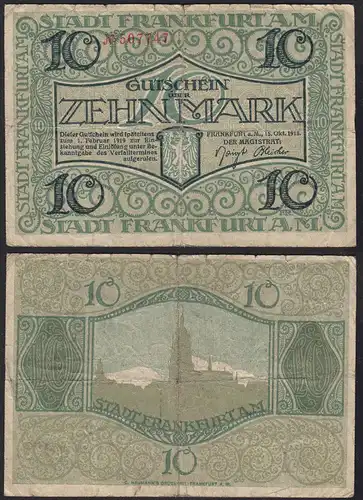 Hessen - Frankfurt 10 Mark Gutschein 1918 Notgeld 507 747 (13812