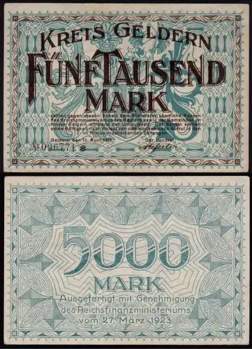 Rheinland - Geldern Kreis Kleve 5000 Mark 15-4-1923 VF+  (15373