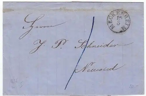 Meckenheim - Neuwied  Brief 1866 mit K1s Stempel (12154